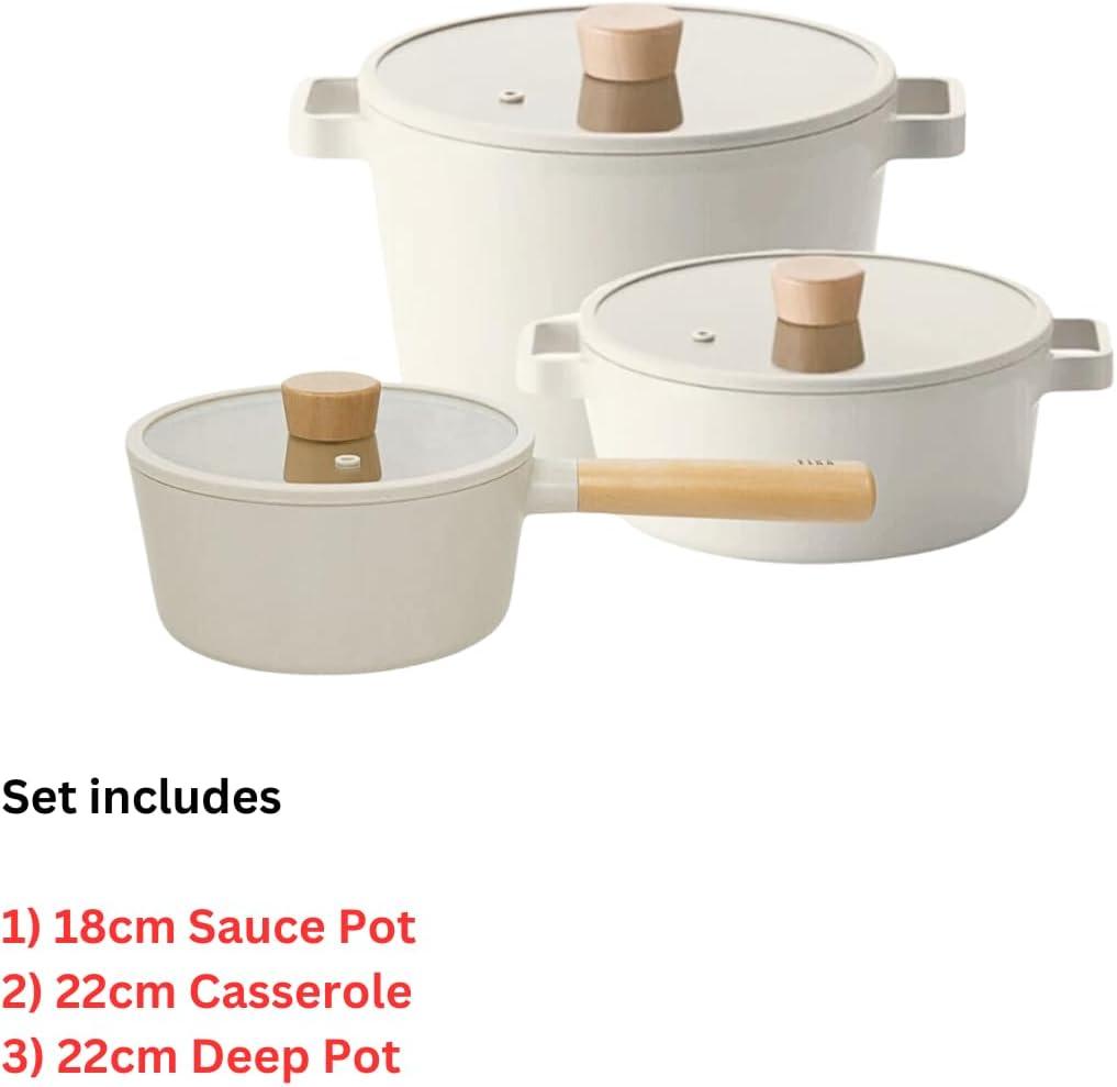 image:imageNeoflam FIKA 6 Piece Kitchen Nonstick Cookware Pot Set with GlassLid Induction Multipurpose Cooking Essential Casserole Every Day Use Made in Korea IvoryIvory