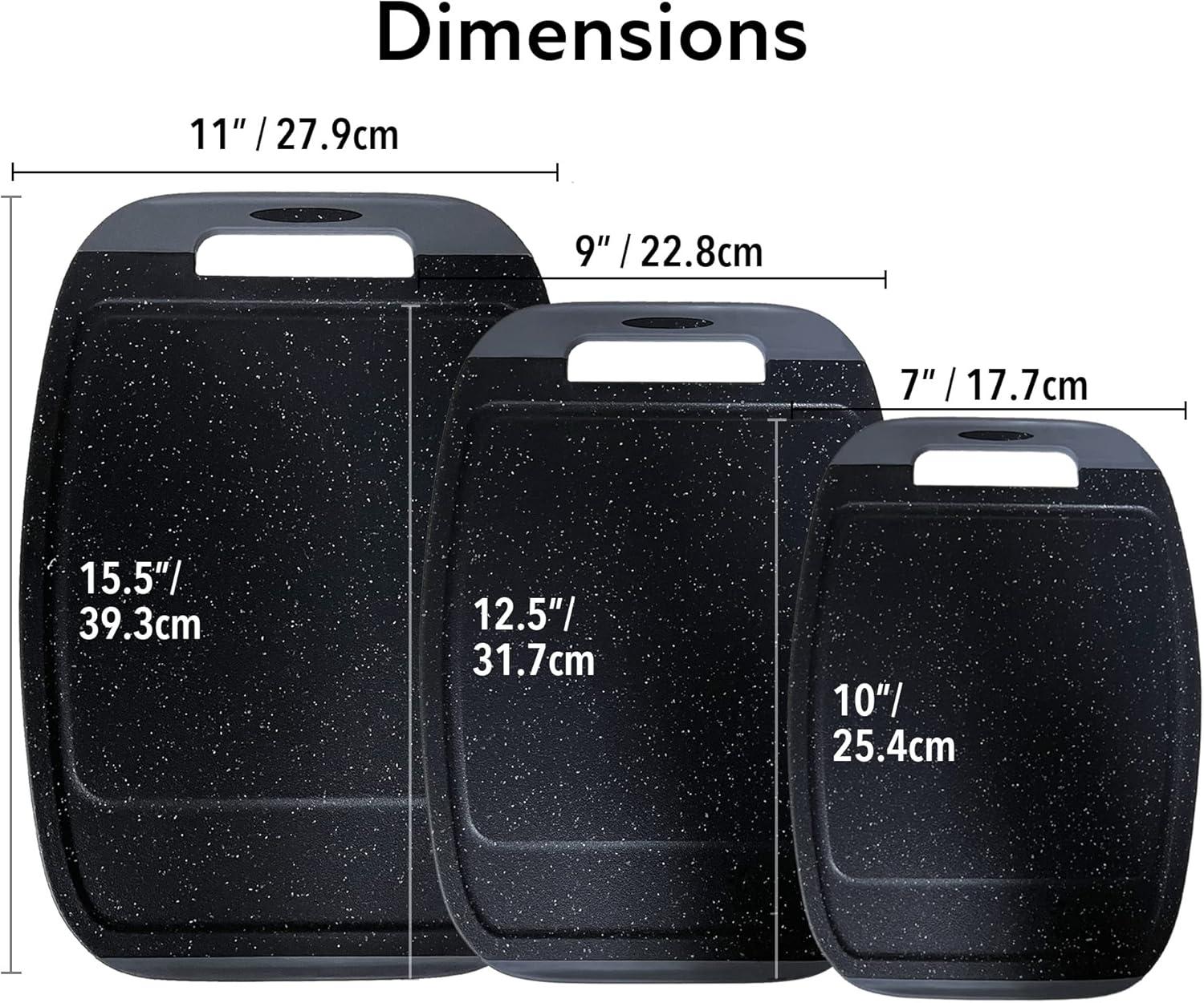 image:imageNeoflam Microban Protection Cutting Board 3 Piece Set Stain amp OdorBPA Free Reversable Board Upgraded Larger Juice Groove NonSlip EZ Grip Handle Dishwasher Safe PastelGranite BlackGray