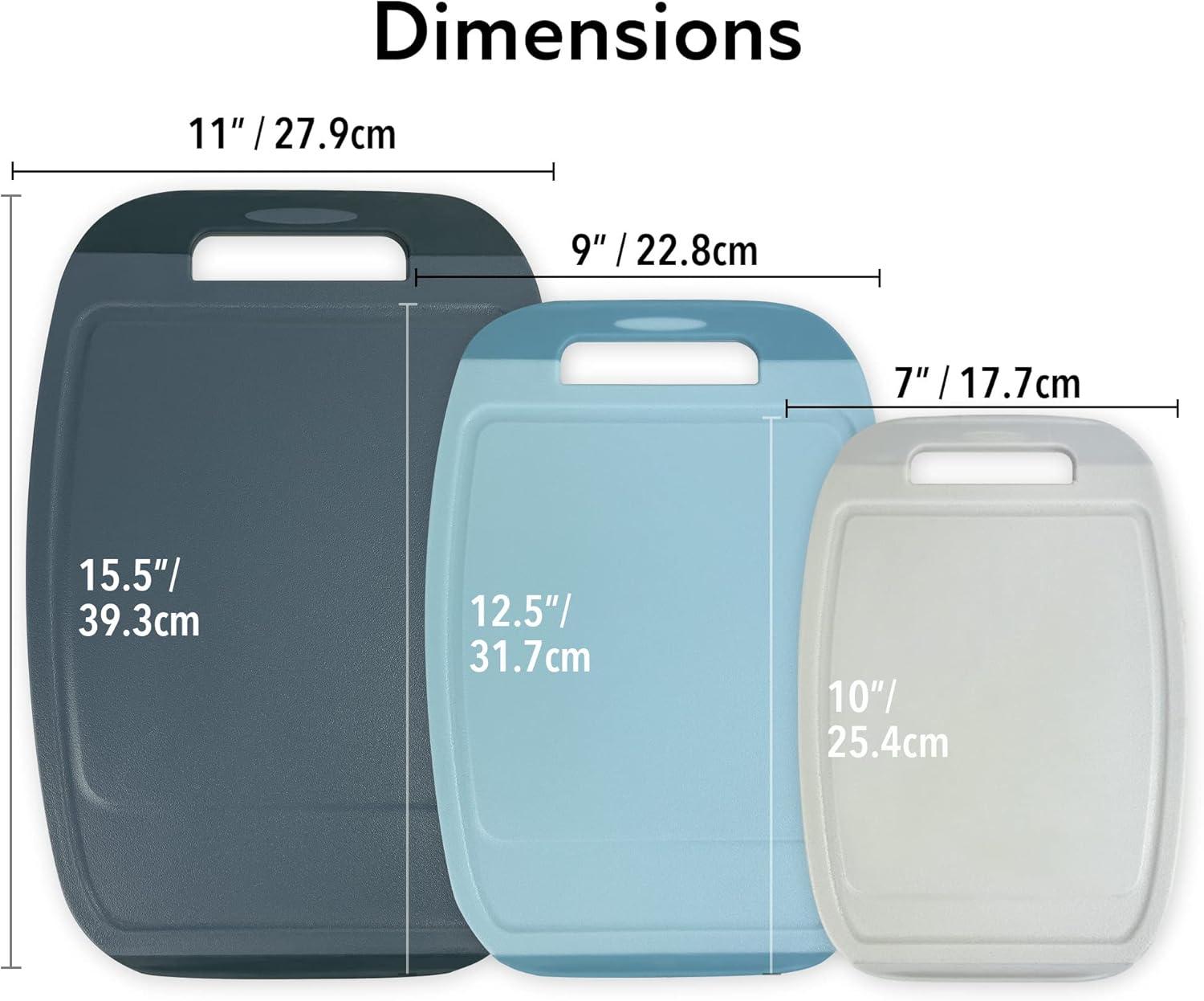 image:imageNeoflam Microban Protection Cutting Board 3 Piece Set Stain amp OdorBPA Free Reversable Board Upgraded Larger Juice Groove NonSlip EZ Grip Handle Dishwasher Safe PastelBlueGray