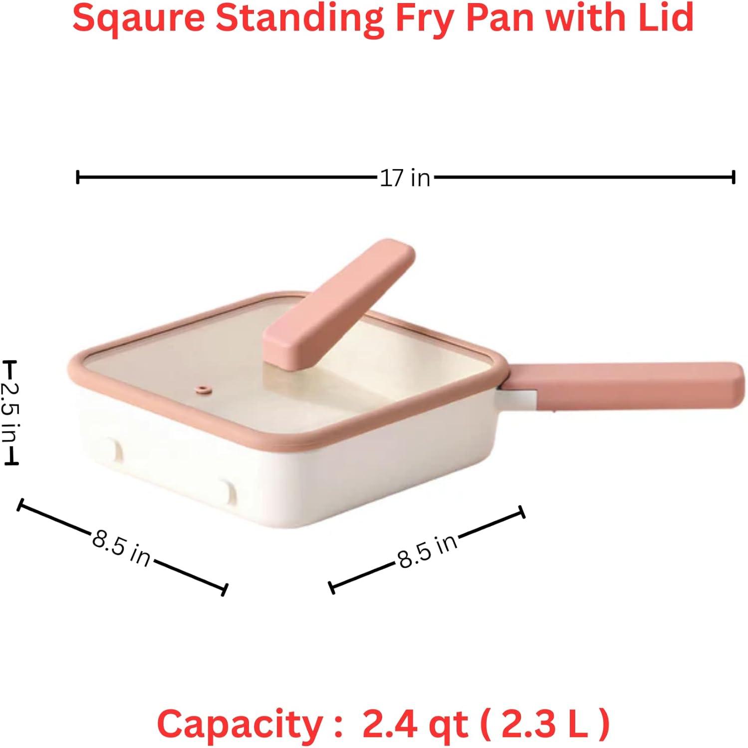 image:imageNeoflam Pippi 83 Square Standing Nonstick Compact Multi Frying Pan with Glass Lid Ceramic Coated Skillet for Healthy Cooking Versatile Induction Compatible Cookware Made in Korea 24qt