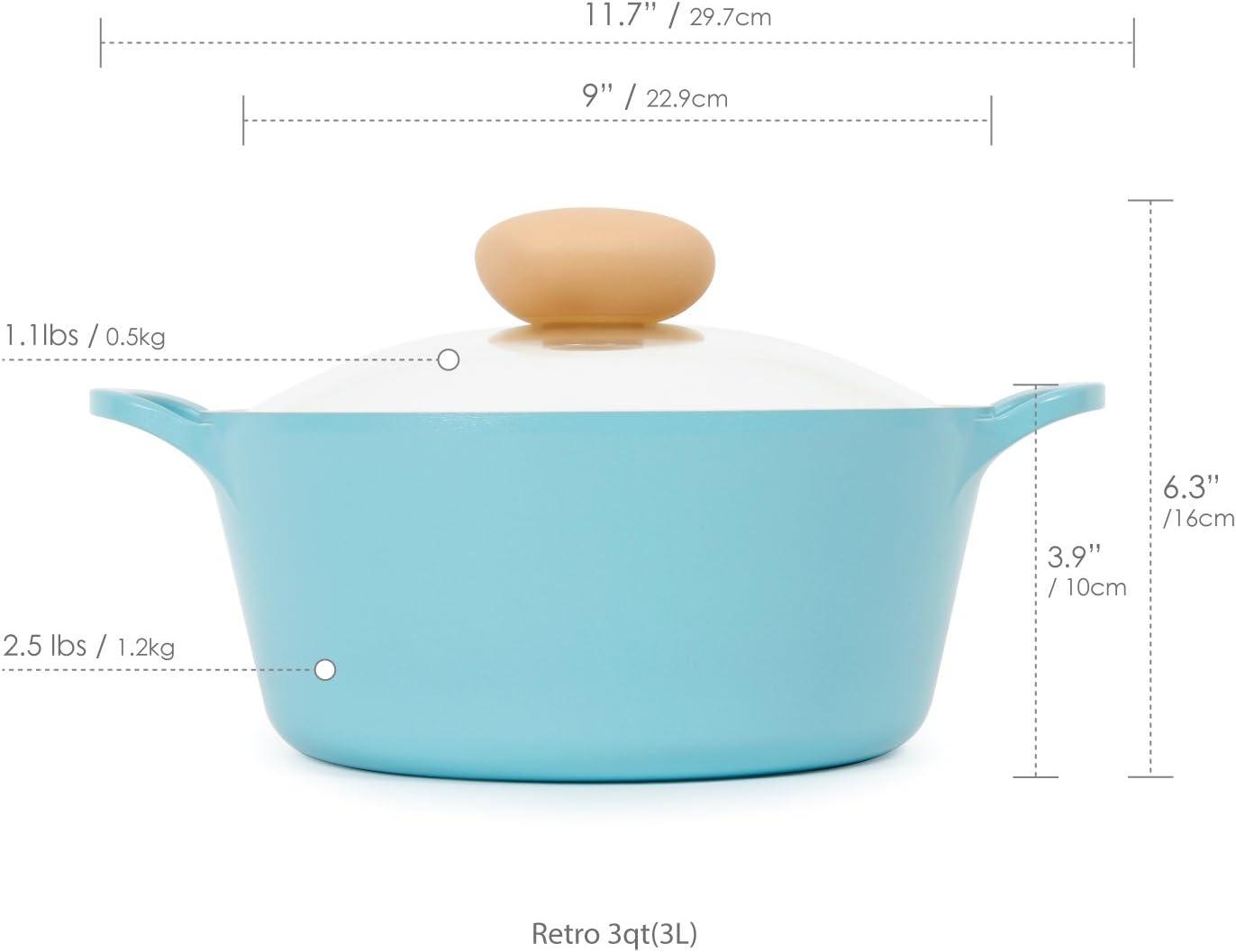 image:imageNeoflam Retro 3QT Stockpot with Lid 87 22cm Nonstick Ceramic Coated Casserole Saute Pot Dutch Oven with Silicone Handle Holder Dishwasher Safe Elegant Kitchen Cookware Made in KoreaMint Blue