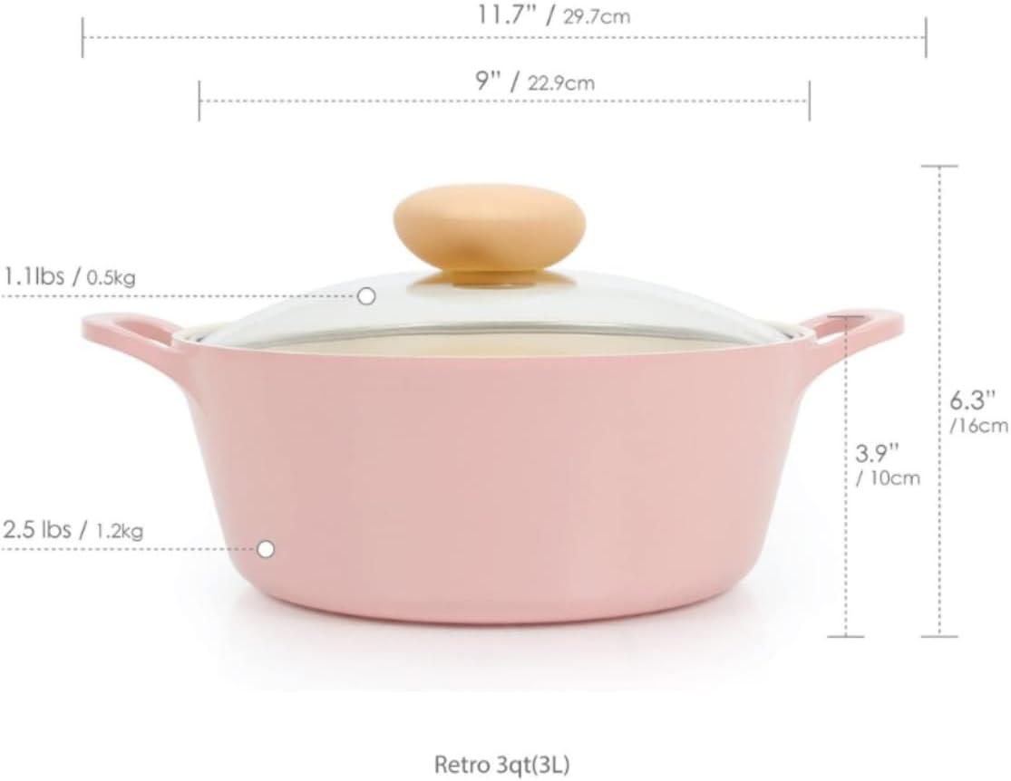 image:imageNeoflam Retro 3QT Stockpot with Lid 87 22cm Nonstick Ceramic Coated Casserole Saute Pot Dutch Oven with Silicone Handle Holder Dishwasher Safe Elegant Kitchen Cookware Made in KoreaPink