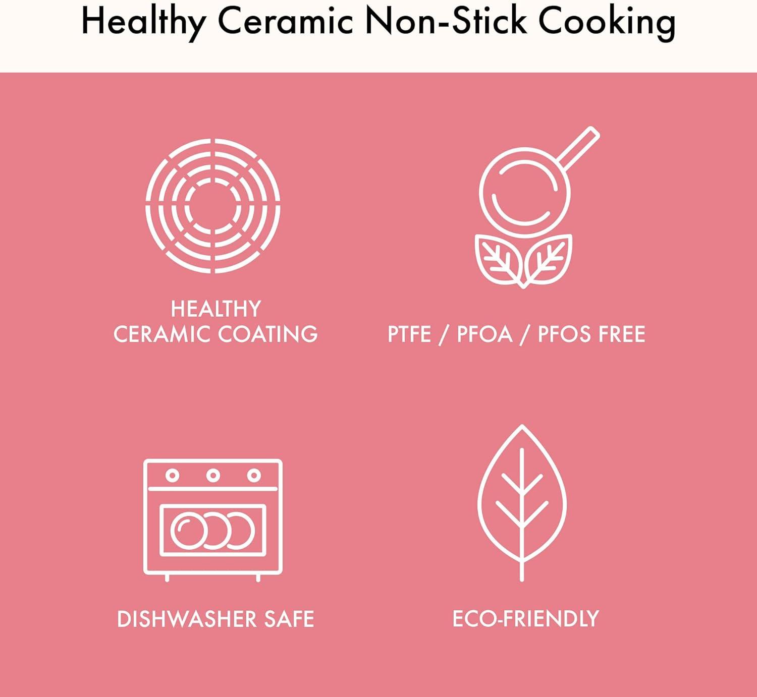 image:imageNeoflam Retro 5Piece Ceramic Nonstick Cookware Set PFOA Free Pots and Pans with Integrated Steam Vent Lid knob prevents boil over and Heat Resistant Silicone Grips for safer cooking at kitchen PinkPink