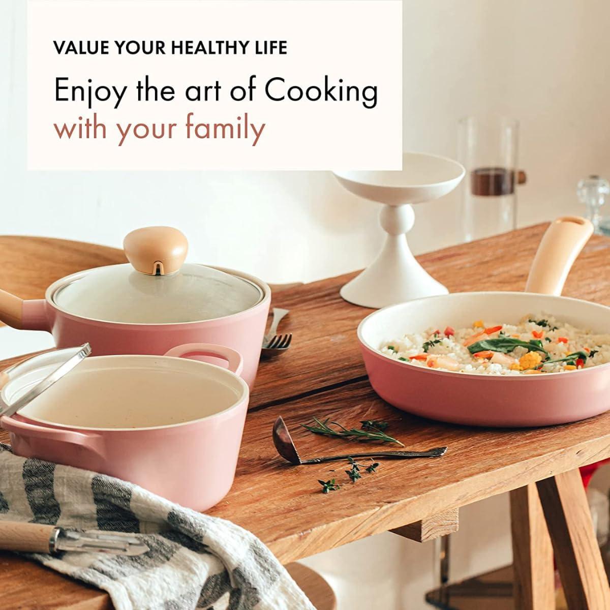 image:imageNeoflam Retro Pink 6Piece Cookware Set with Glass Lid Nonstick Casserole Pot Saucepan amp Dutch Oven for Healthy Cooking Simmering Stewing Kitchen Decor Made in Korea