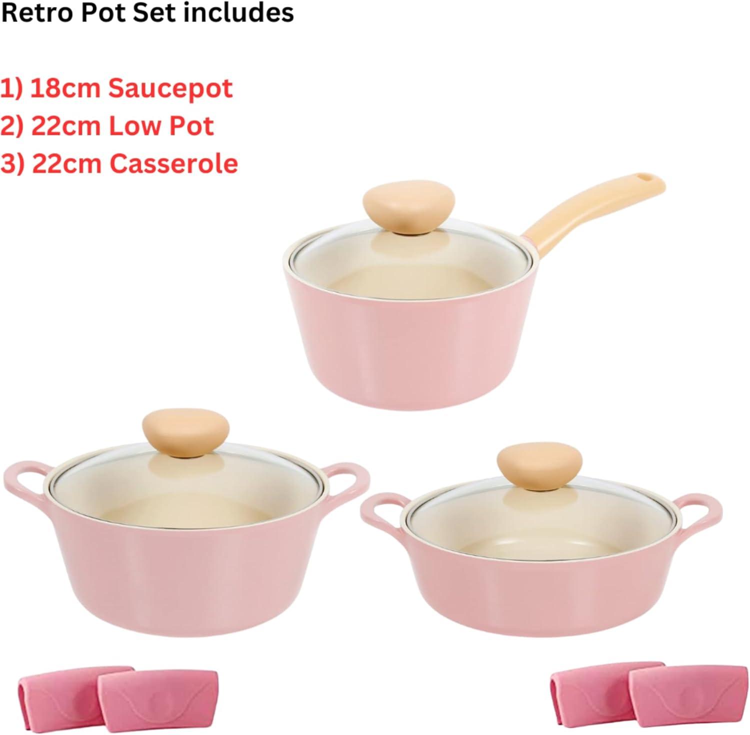 image:imageNeoflam Retro Pink 6Piece Cookware Set with Glass Lid Nonstick Casserole Pot Saucepan amp Dutch Oven for Healthy Cooking Simmering Stewing Kitchen Decor Made in Korea