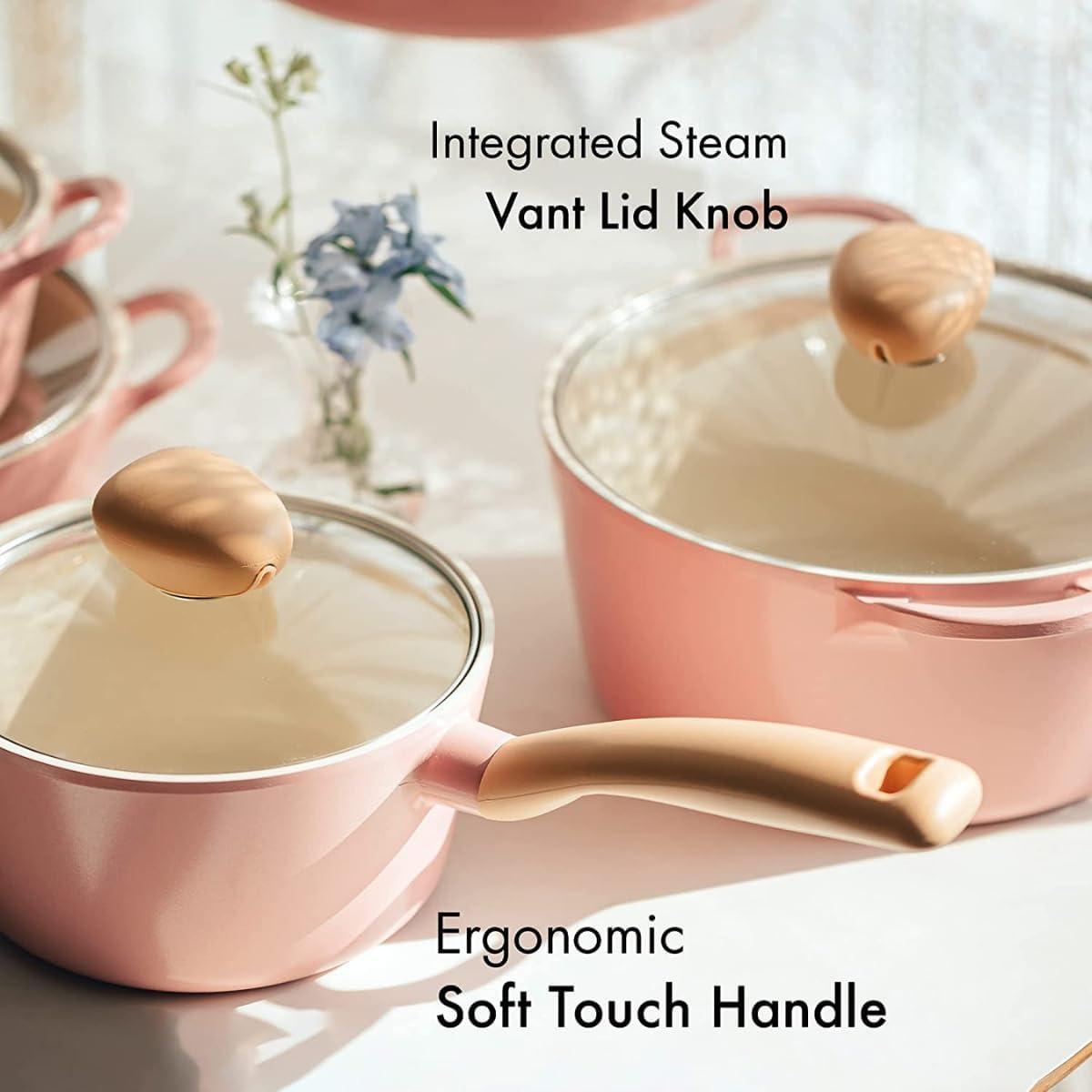 image:imageNeoflam Retro Pink 6Piece Cookware Set with Glass Lid Nonstick Casserole Pot Saucepan amp Dutch Oven for Healthy Cooking Simmering Stewing Kitchen Decor Made in Korea
