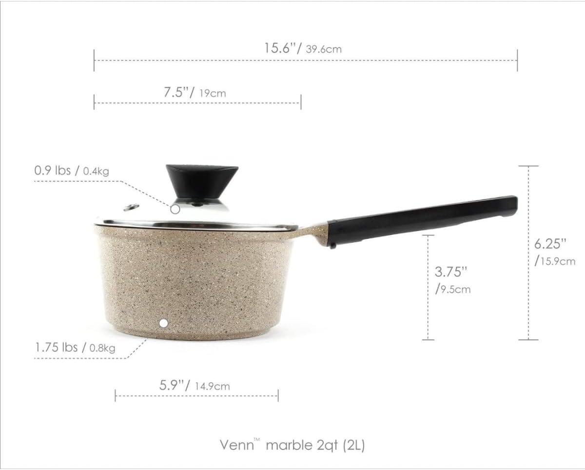 image:imageNeoflam Venn 2QT Saucepan with Lid 7 Ceramic Coated Sauce Pot for Milk Melting Boiling and Warming Healthy Cooking Cookware with StayCool Handle Dishwasher Safe Made in Korea