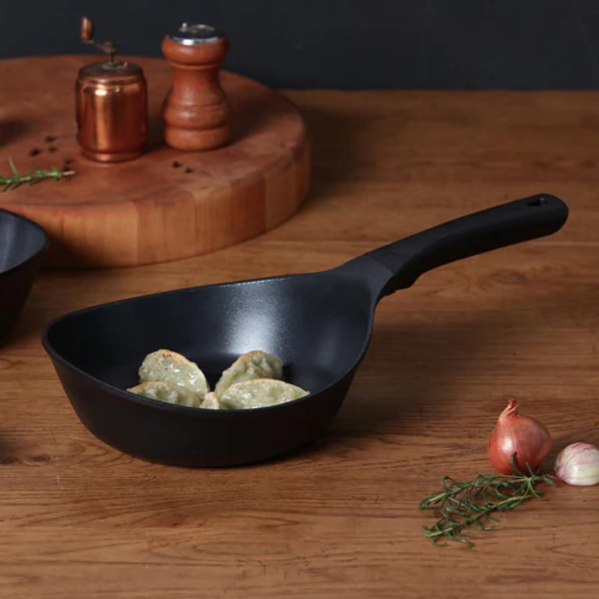 image:imageVulcan Kitchen Nonstick 8Inch All Black Profeesional Frying Wok Pan Induction Compatible Cookware Healthy Cooking Ceramic TCoating Skillet Flat Bottom Mini Stir Fry Pan Made in Korea 20cm8 Pan