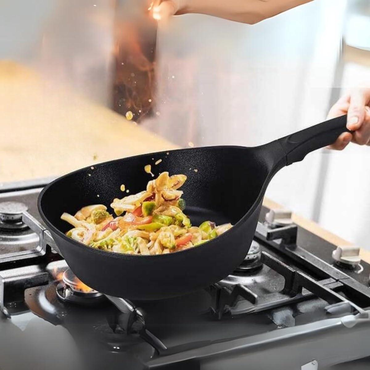 image:imageVulcan Kitchen Nonstick 8Inch All Black Profeesional Frying Wok Pan Induction Compatible Cookware Healthy Cooking Ceramic TCoating Skillet Flat Bottom Mini Stir Fry Pan Made in Korea 20cm8 Pan