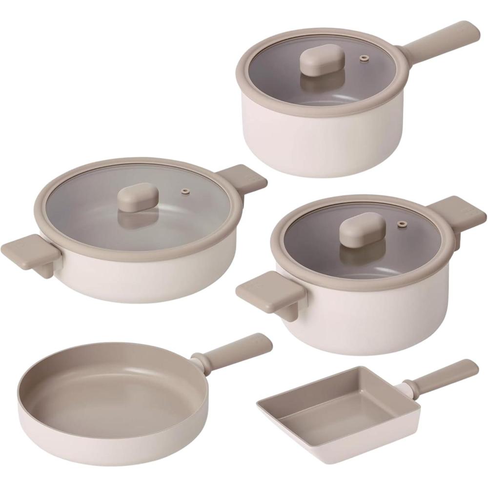 image:imageChou Chou Kitchen Essential 4Pieces Cookware Set with Lid Healthy Cooking Ceramic Coating 8 Pot 7 Saucepan Induction Compatible Kitchenware Made in Korea5