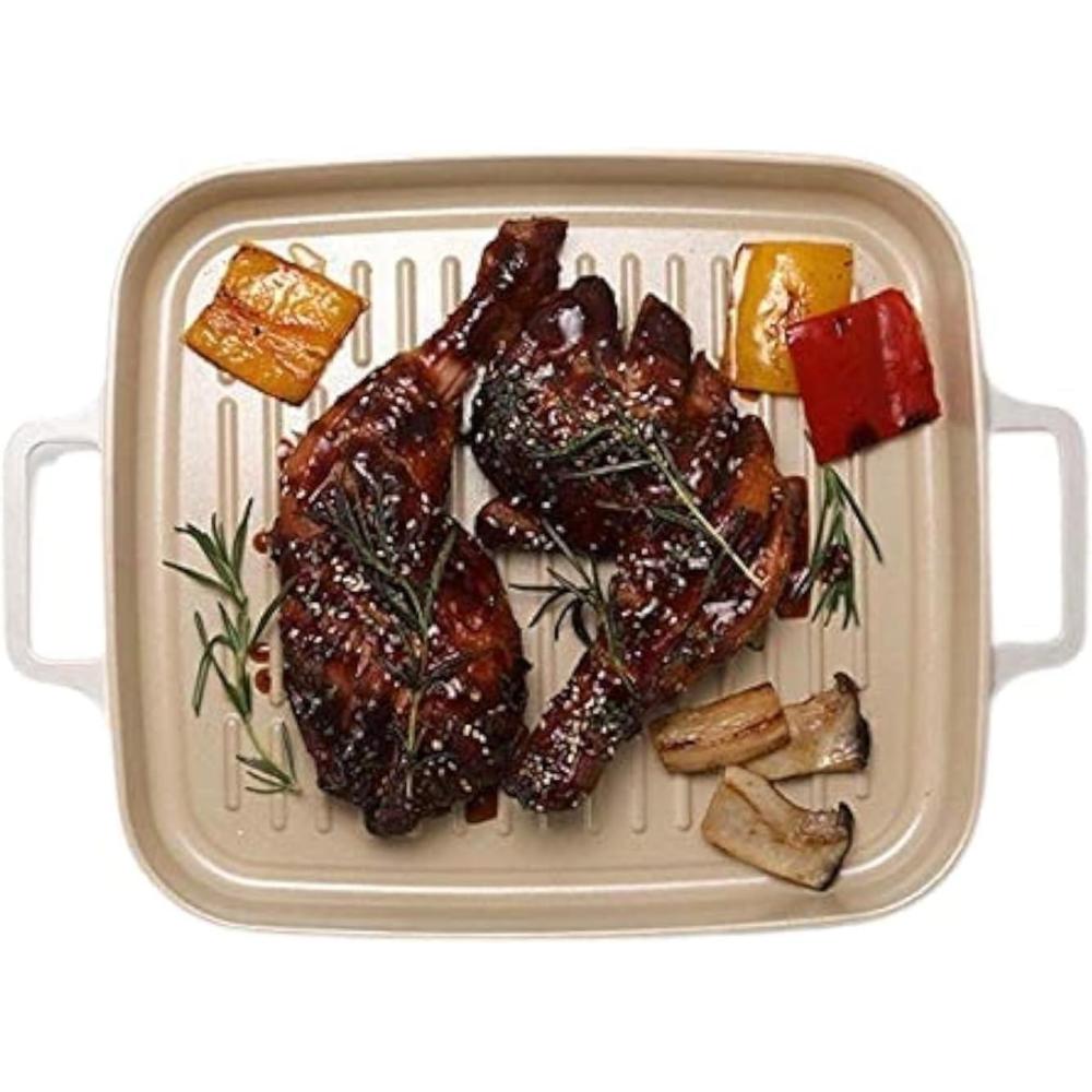 image:imageFIKA Kitchen Nonstick 10Inch BBQ Grill Pan Griddle with Handle Healthy Cooking Frying Barbeque Skillet Induction Compatible Cookware Oven Safe Made in Korea 10 Round11 X 98