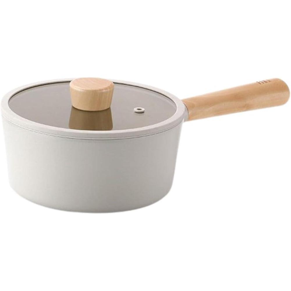 image:imageFIKA Kitchen Nonstick 17QT Sauce Pan with Glass Lid Butter Warmer Melting Saucepot Induction Compatible Cookware Healthy Cooking Ceramic Coating Pot with Wood Handle Made in Korea 7 18cm