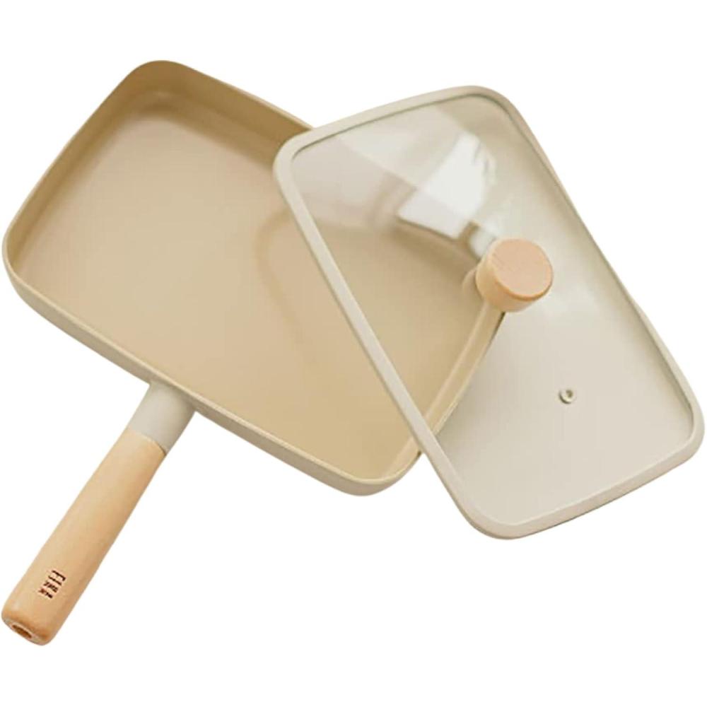 image:imageFIKA Kitchen Nonstick Brunch Pan with Glass Lid Japanese Tamagoyaki Large Omelet Skillet Healthy Cooking Stir Fry Pan with Wood Handle Induction Compatible Cookware Made in Korea 114 X 8