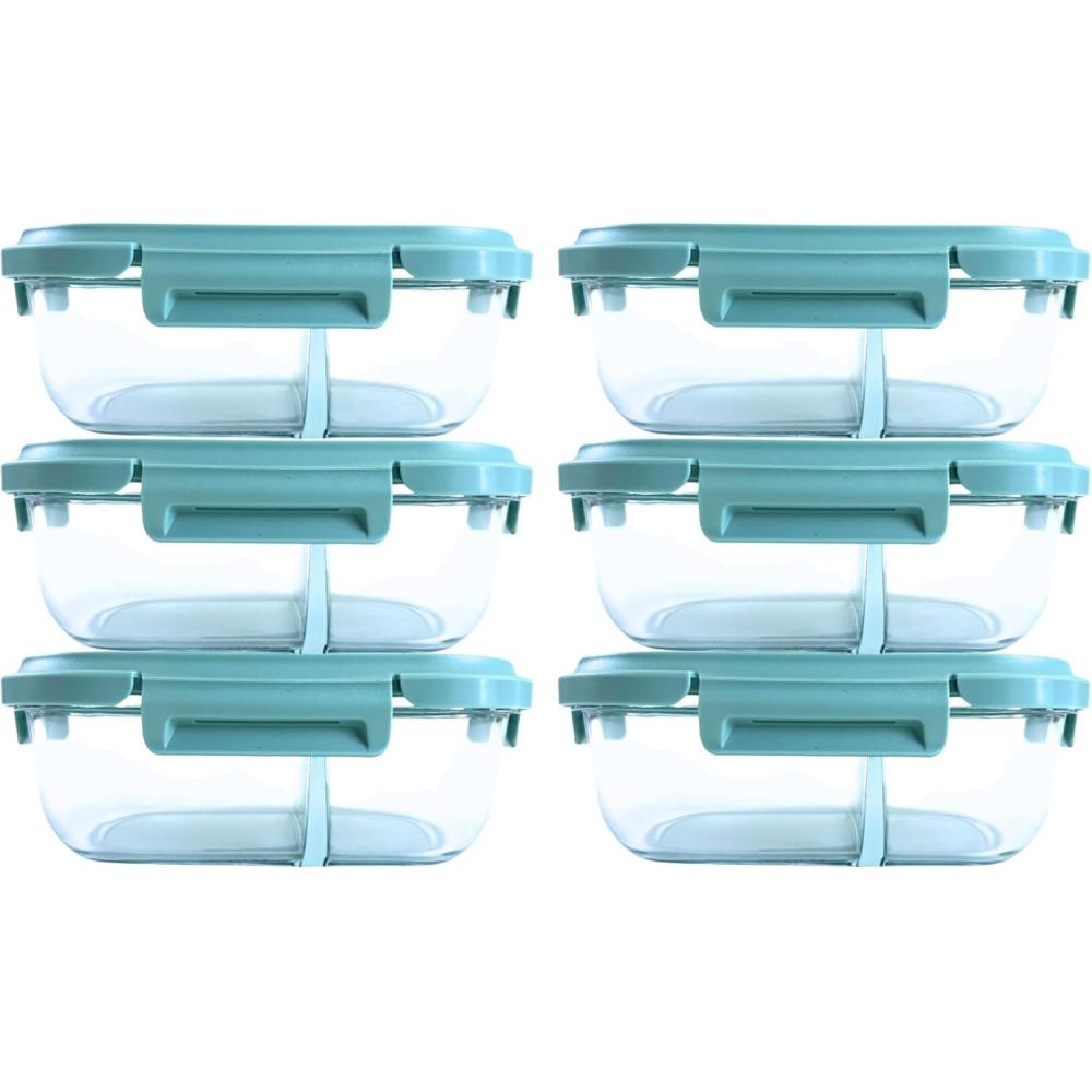 image:imageNeoflam 12Pieces Airtight Kitchen 2 Compartment Storage Oval Bento Glass Food Container with Vent Microwave Meal Prep Canister Dishwasher and Oven Safe 37 oz  11 Liter  46 cups37oz
