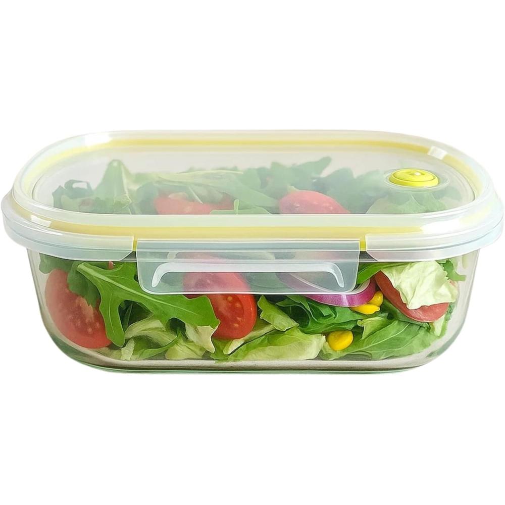 image:imageNeoflam 2 Compartment Glass Food Container with Airtight Lid Divided Oval Bento Lunch Box with Vent Reusable Meal Prep Storage Microwave Oven amp Dishwasher Safe 37 oz 11 Liter 46 cups39oz