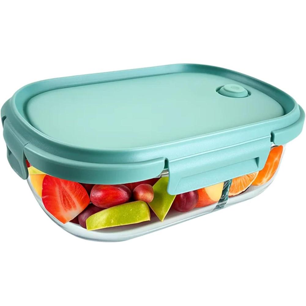 image:imageNeoflam 2 Compartment Glass Food Container with Airtight Lid  Divided Oval Bento Lunch Box with Vent Reusable Meal Prep Storage Microwave Oven amp Dishwasher Safe 37 oz 11 Liter 46 cups37oz