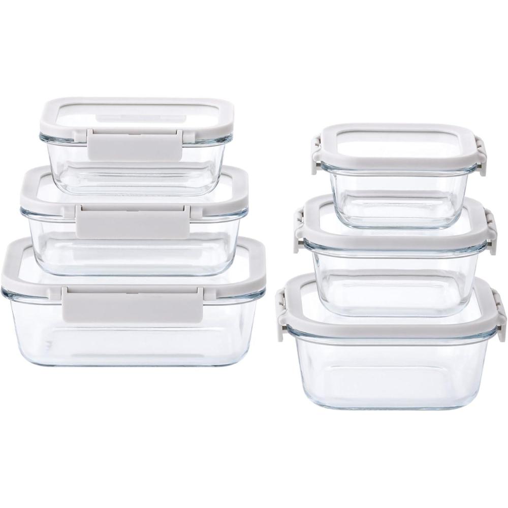 image:imageNeoflam 6Piece Comodo Glass Food Storage Containers with Lids Airtight Stackable Meal Prep Set BPAFree Microwave Oven Air Fryer Freezer Safe Reusable Glass Containers for Home amp Office