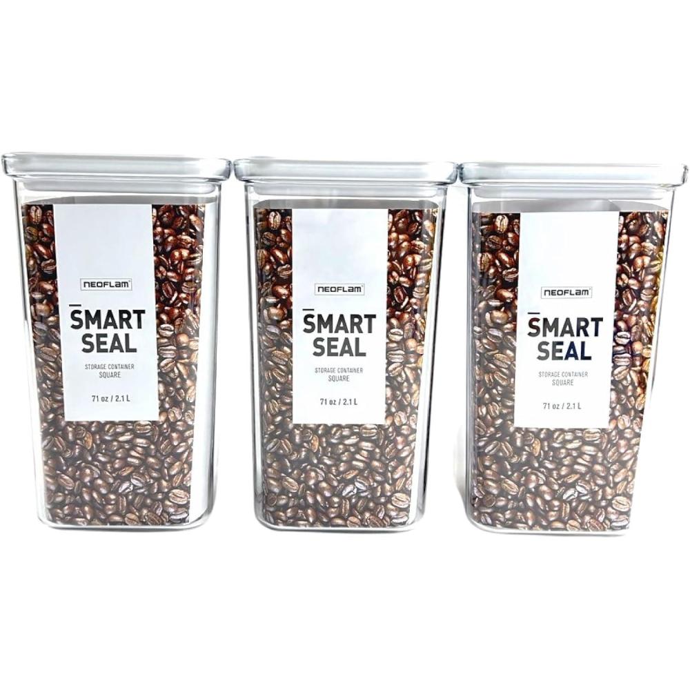 image:imageNeoflam Airtight Smart Seal Food Storage Container Set of 3 Crystal Clear Body Modular Stackable Nestable Design 27L Square21L