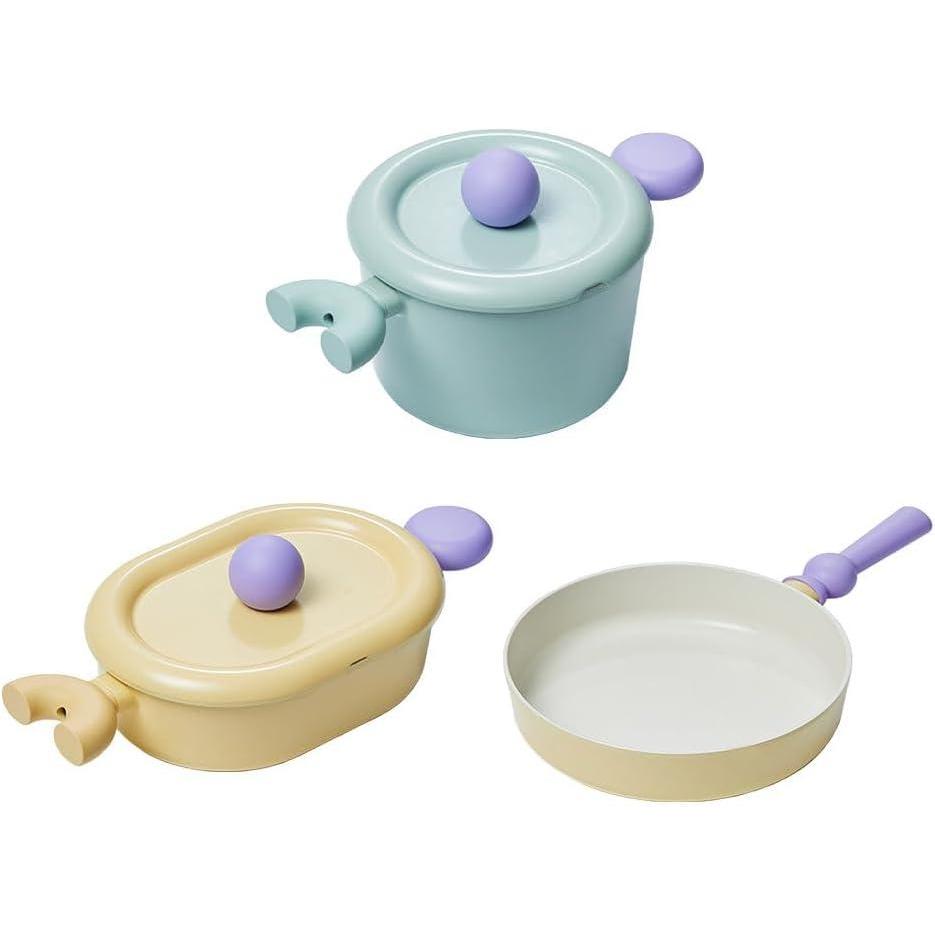 image:imageNeoflam Better Finger Cookware Set All in One 8Piece NonStick Ceramic Coated Pots and PansDaily Mint and Yellow 5Piece