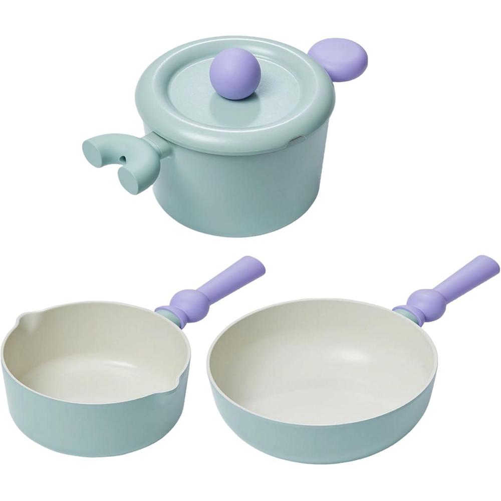 image:imageNeoflam Better Finger Cookware Set All in One 8Piece NonStick Ceramic Coated Pots and PansMint Green 4Piece