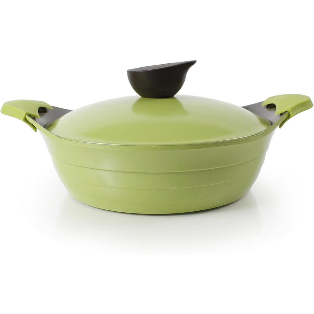 image:imageNeoflam Eela 25 QT Ceramic Nonstick Low Stockpot with Steam Releasing Lid in Olive Green