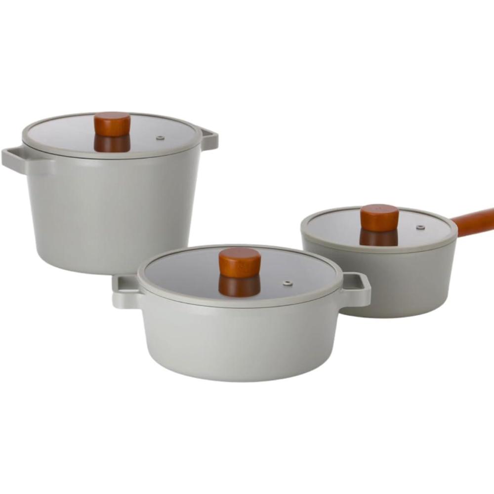 image:imageNeoflam FIKA 6 Piece Kitchen Nonstick Cookware Pot Set with GlassLid Induction Multipurpose Cooking Essential Casserole Every Day Use Made in Korea IvoryGray