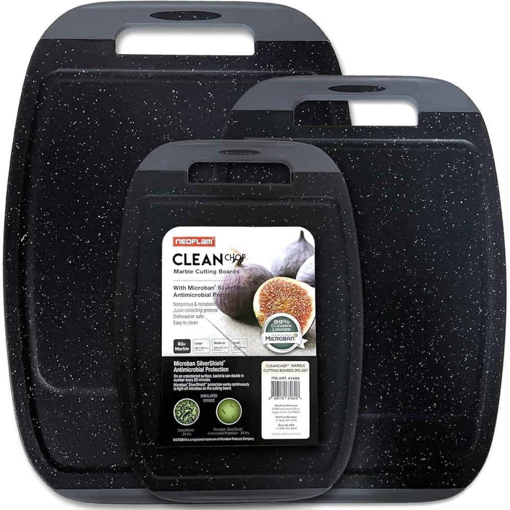 image:imageNeoflam Microban Protection Cutting Board 3 Piece Set Stain amp OdorBPA Free Reversable Board Upgraded Larger Juice Groove NonSlip EZ Grip Handle Dishwasher Safe PastelGranite BlackGray