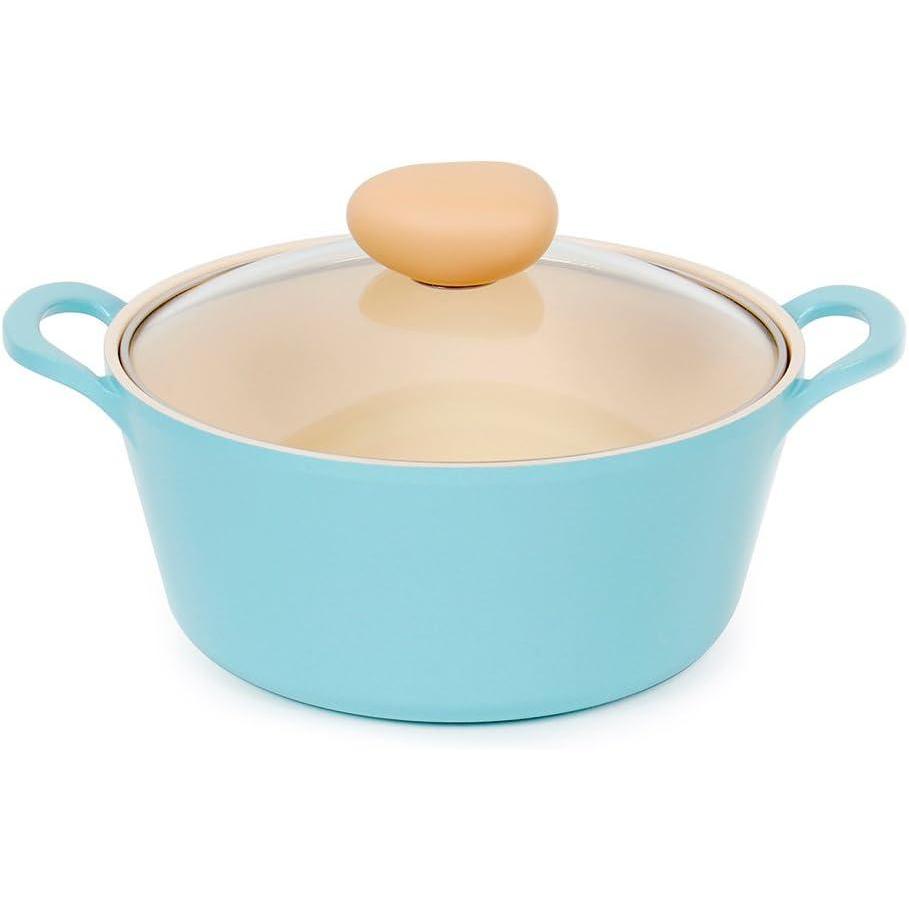 image:imageNeoflam Retro 3QT Stockpot with Lid  87 22cm Nonstick Ceramic Coated Casserole Saute Pot Dutch Oven with Silicone Handle Holder Dishwasher Safe Elegant Kitchen Cookware Made in KoreaMint Blue