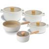 image:imageFIKA Kitchen Essential 9Piece Nonstick Cookware Set Healthy Cooking Ceramic Coating Pots with Lid and Wok with Wood Handle Induction Compatible Kitchenware Everyday Use Made in Korea