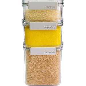 3 Set Airtight Kitchen Essential Dry Food Container with Lid, Nestable Pantry Refrigerator Freezer Cabinet Organization for Cereal, Rice, Grain (15.6/23.7/44 oz)(15.6 / 23.7 / 44 oz)