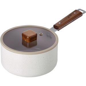 Bien Kitchen Nonstick 2QT Saucepan with Glass Lid, PFOA-Free Healthy Cooking Ceramic Coating Saucepot, Induction Compatible Cookware, Wooden Handle, Made in Korea (7 Inch)