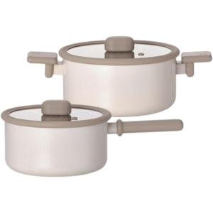 Chou Chou Kitchen Essential 4-Pieces Cookware Set with Lid, Healthy Cooking Ceramic Coating 8″ Pot, 7″ Saucepan, Induction Compatible Kitchenware, Made in Korea(2)