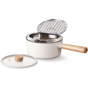 FIKA Japanese Style Tempura 1.7QT Deep Fryer Pot with Thermometer, Glass and Metal Lid for French Fries, Chicken, Fish, Shrimp, Induction Compatible Nonstick Cookware, Made in Korea (7″/18cm)