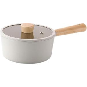 FIKA Kitchen Nonstick 1.7QT Sauce Pan with Glass Lid, Butter Warmer, Melting Saucepot, Induction Compatible Cookware, Healthy Cooking Ceramic Coating Pot with Wood Handle, Made in Korea (7″/ 18cm)