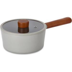 FIKA Kitchen Nonstick 4.9QT Deep Stock Pot with Glass Lid, Healthy Cooking Ceramic Non Stick Casserole, Induction Compatible Cookware, Gray Color, Made in Korea (22cm Deep Pot)(D-NEOG218)