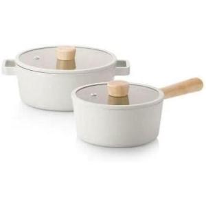 FIKA Kitchen Nonstick 4-Piece Cookware Pot Set with Lid, Healthy Cooking Non-Stick Ceramic Coating Stockpot, Saucepan, Induction Compatible Kitchenware, Made in Korea (2 SET)