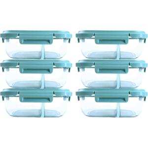Neoflam 12-Pieces Airtight Kitchen 2 Compartment Storage, Oval Bento Glass Food Container with Vent, Microwave Meal Prep Canister, Dishwasher and Oven Safe (37 oz / 1.1 Liter / 4.6 cups)(37oz)