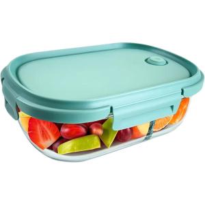 Neoflam 2 Compartment Glass Food Container with Airtight Lid – Divided Oval Bento Lunch Box with Vent, Reusable Meal Prep Storage, Microwave, Oven & Dishwasher Safe (37 oz, 1.1 Liter, 4.6 cups)(37oz)