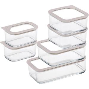 Neoflam 2 Set FIKA One Borosilicate Glass Food Container with Lid, Microwave, Oven, Dishwasher, Freezer Safe, Stylish Home Deco, Modern Kitchen Storages, Refrigerator Canisters (18oz, 530ml, 0.56qt)(SET)
