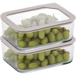 Neoflam 2 Set FIKA One Borosilicate Glass Food Container with Lid, Microwave, Oven, Dishwasher, Freezer Safe, Stylish Home Deco, Modern Kitchen Storages, Refrigerator Canisters (18oz, 530ml, 0.56qt)(44 oz)