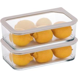 Neoflam 2 Set FIKA One Borosilicate Glass Food Container with Lid, Microwave, Oven, Dishwasher, Freezer Safe, Stylish Home Deco, Modern Kitchen Storages, Refrigerator Canisters (18oz, 530ml, 0.56qt)(54 oz)