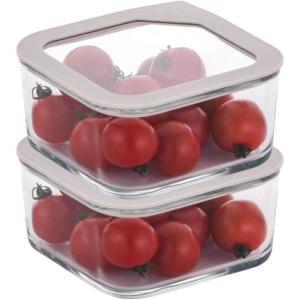 Neoflam 2 Set FIKA One Borosilicate Glass Food Container with Lid, Microwave, Oven, Dishwasher, Freezer Safe, Stylish Home Deco, Modern Kitchen Storages, Refrigerator Canisters (18oz, 530ml, 0.56qt)(31 oz)