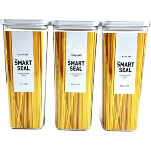 Neoflam Airtight Smart Seal Food Storage Container (Set of 3) | Crystal Clear Body | Modular, Stackable, Nestable Design (2.7L, Square)(2.7L)