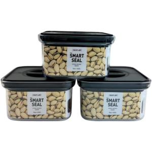 Neoflam Airtight Smart Seal Food Storage Container (Set of 3) | Crystal Clear Body, Matte Black Lid | Modular, Stackable, Nestable Design | Easy to Clean, BPA Free (Square, 1.4L)(0.6L)