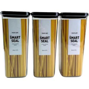 Neoflam Airtight Smart Seal Food Storage Container (Set of 3) | Crystal Clear Body, Matte Black Lid | Modular, Stackable, Nestable Design | Easy to Clean, BPA Free (Square, 1.4L)(2.7L)