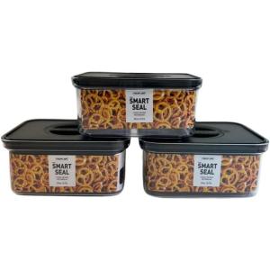 Neoflam Airtight Smart Seal Food Storage Container (Set of 3) | Crystal Clear Body, matte Black Lid | Modular, Stackable, Nestable Design | Easy to Clean, BPA Free (Rectangle, 1.75L)(0.73L)