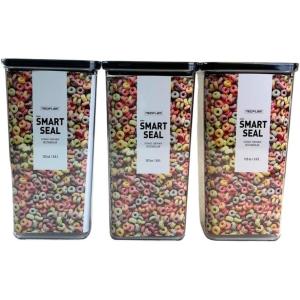 Neoflam Airtight Smart Seal Food Storage Container (Set of 3) | Crystal Clear Body, matte Black Lid | Modular, Stackable, Nestable Design | Easy to Clean, BPA Free (Rectangle, 1.75L)(3 6L)