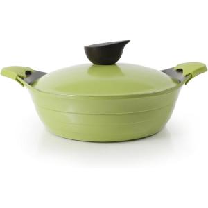 Neoflam Eela 2.5 QT Ceramic Nonstick Low Stockpot with Steam Releasing Lid in Olive Green