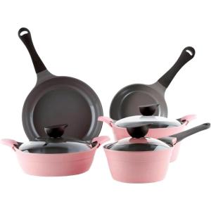 Neoflam Eela 8-Piece Pink Ceramic Nonstick Chef Cookware with Glass Lid, Kitchen Pot and Pan Cooking Set, Ceramic Coating, Easy to Clean, Great Gift for Kitchen, Made in Korea