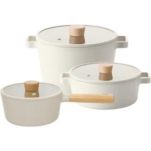 Neoflam FIKA 6 Piece Kitchen Nonstick Cookware Pot Set with GlassLid, Induction, Multipurpose Cooking Essential Casserole, Every Day Use, Made in Korea (Ivory)(Ivory)